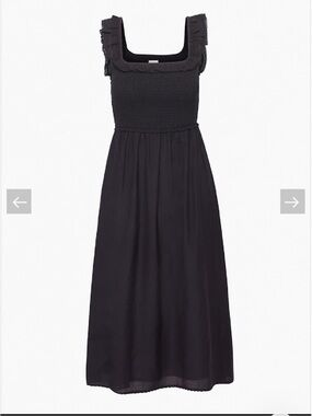 Aritzia Reminisce Black Smocked Square-Neck Midi Dress size small